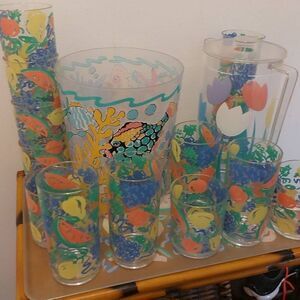 STOTTER Tumblers Fruit Design Set 13 Pastel Acrylic Plastic Retro Tall  & Short
